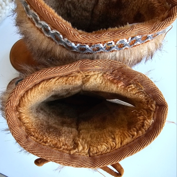 FABKIDS Fur Pom Pom Fuzzy Brown Boots  Braided Accents - Kids, Size 12 - Picture 6 of 16